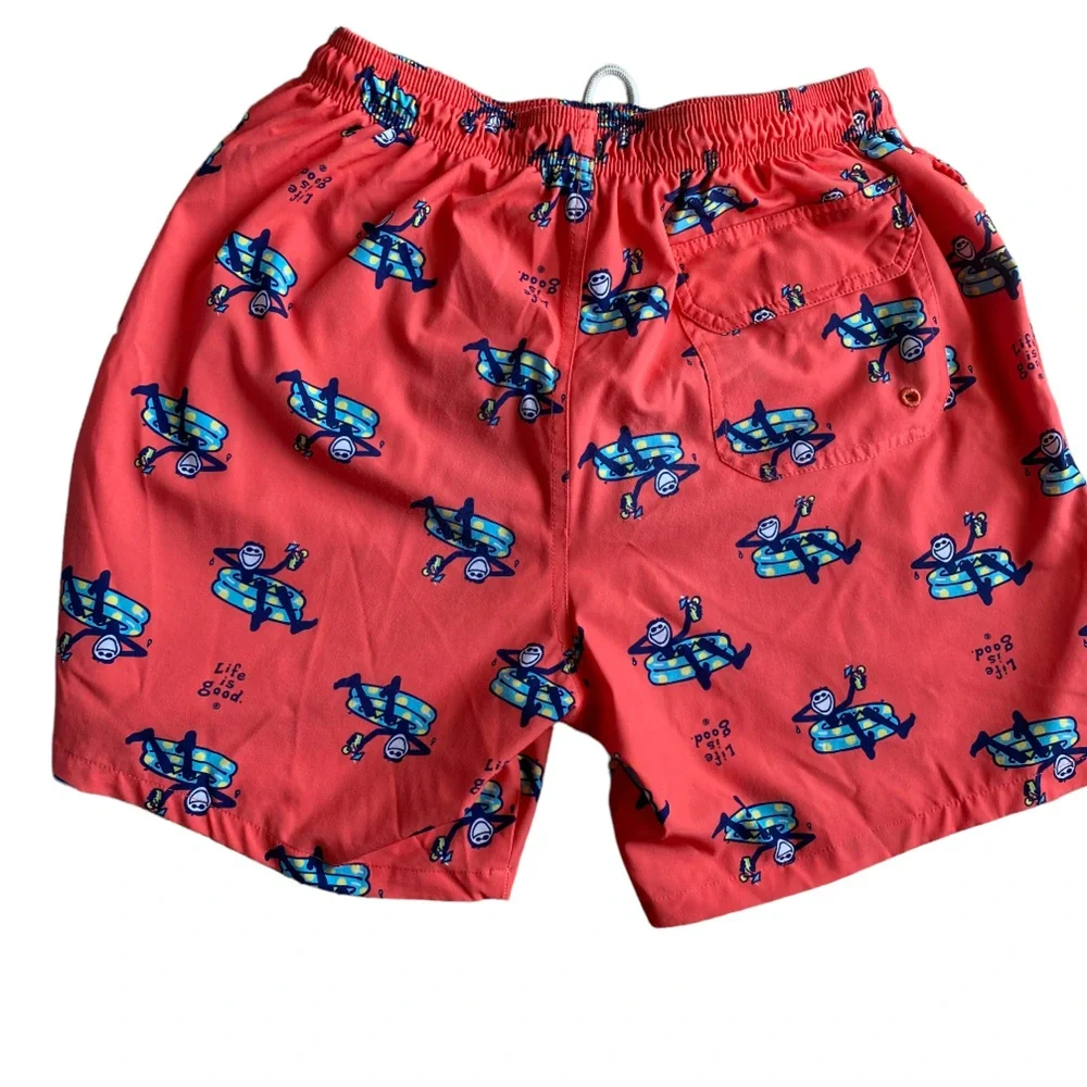 Life is Good Orange Print Men’s Jake Pool Party Swim Trunk Size Medium